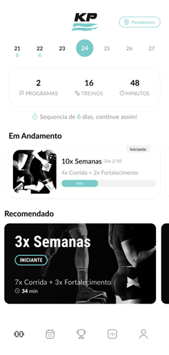 Aplicativo Keep Pushing - Tela Principal Modo Claro